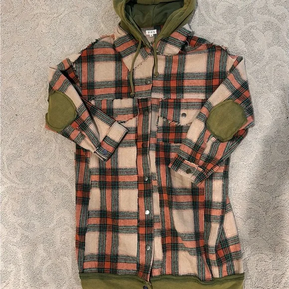 **NWOT POL JACKET**.          Plaid Hooded Jacket with Green Accents - Picture 2 of 11